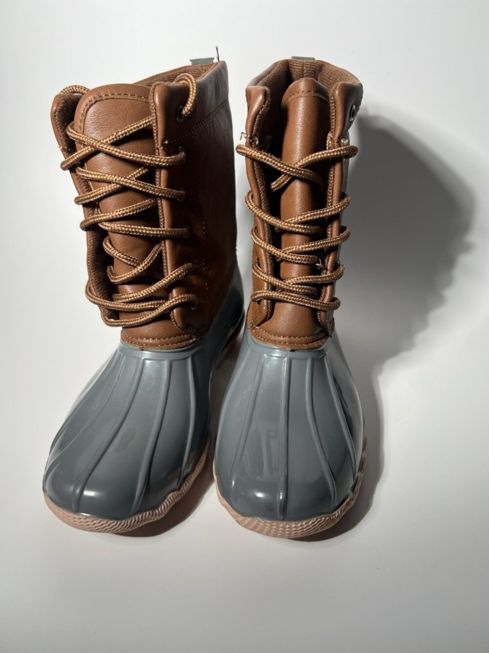 Jessica Carlyle Women’s Duck Boots Size 7 Gray Brown Lace-Up